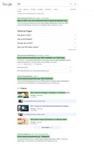 Ansicht der Google-Suche für den Begriff "SEO".
