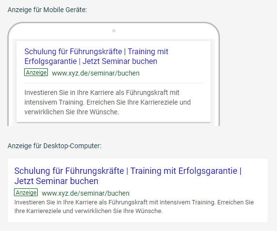 Beispiel einer Google Werbeanzeige